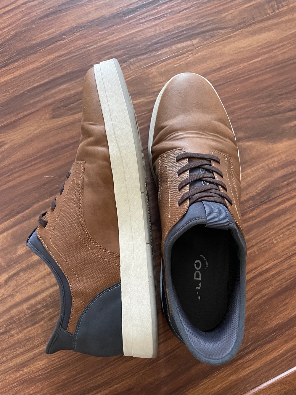 ALDO Brown and Gray Men's Leather-Accent Sneakers